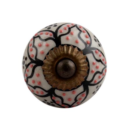 Black Floral Orange Dot Ceramic Knob